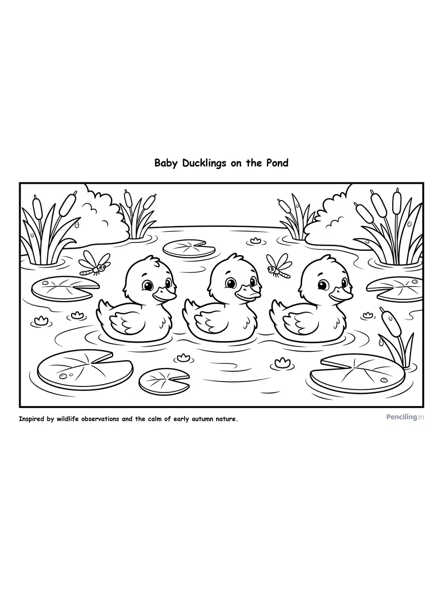 Baby Ducklings on the Pond