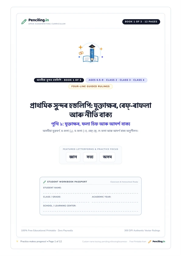 প্ৰাথমিক সুন্দৰ হস্তলিপি: যুক্তাক্ষৰ, ৰেফ্-ৰাফলা আৰু নীতি বাক্য Cover