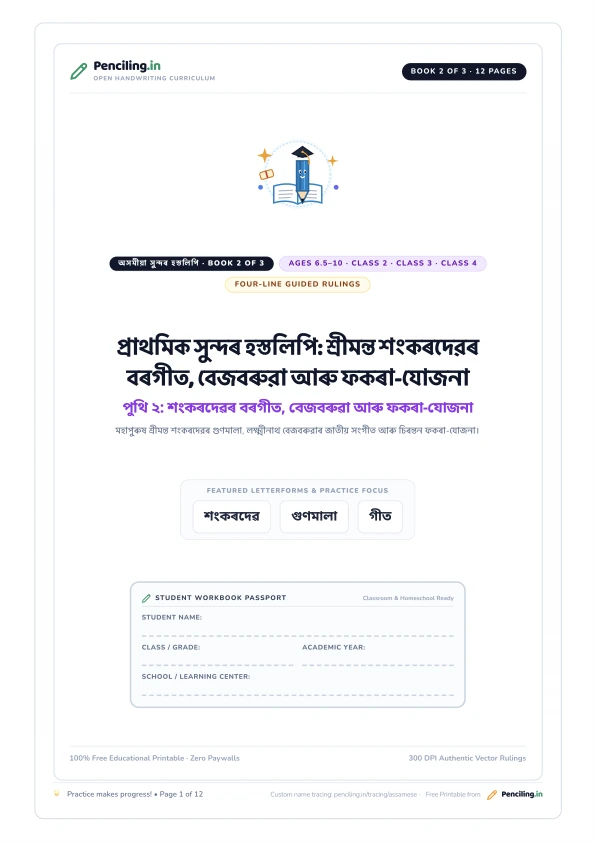 প্ৰাথমিক সুন্দৰ হস্তলিপি: শ্ৰীমন্ত শংকৰদেৱৰ বৰগীত, বেজবৰুৱা আৰু ফকৰা-যোজনা Cover