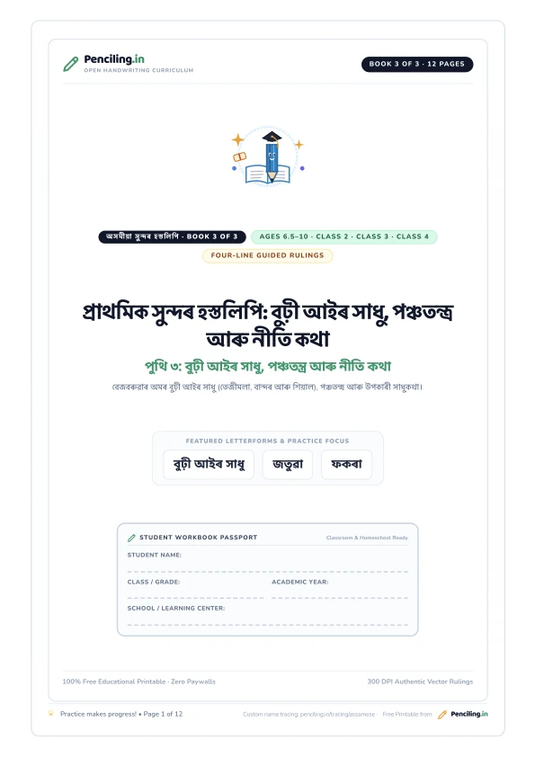 প্ৰাথমিক সুন্দৰ হস্তলিপি: বুঢ়ী আইৰ সাধু, পঞ্চতন্ত্ৰ আৰু নীতি কথা Cover Mockup