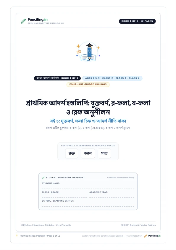 প্রাথমিক আদর্শ হস্তলিপি: যুক্তবর্ণ, র-ফলা, য-ফলা ও রেফ অনুশীলন Cover Mockup