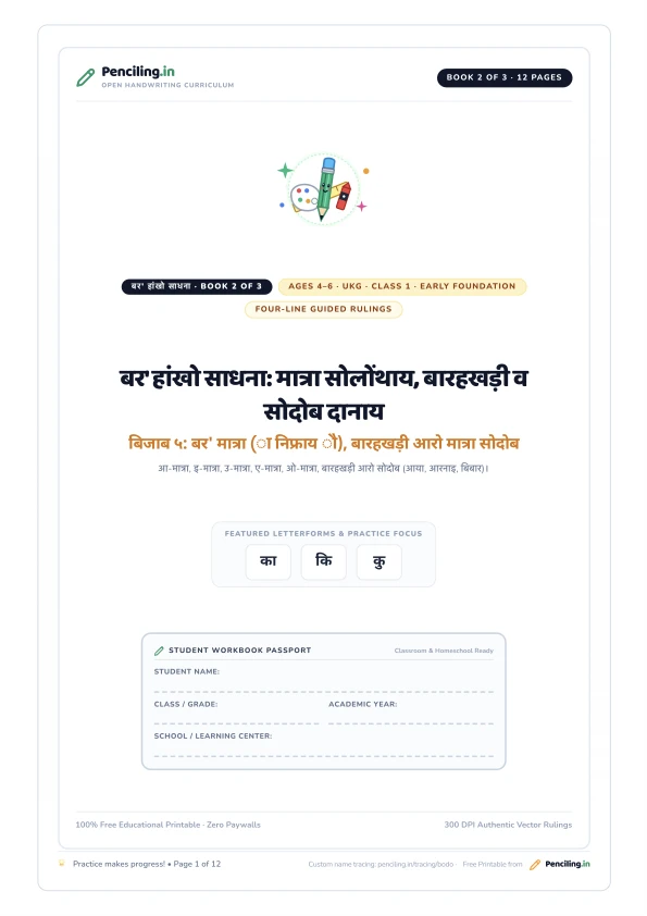 बर' हांखो साधना: मात्रा सोलोंथाय, बारहखड़ी व सोदोब दानाय Cover Mockup