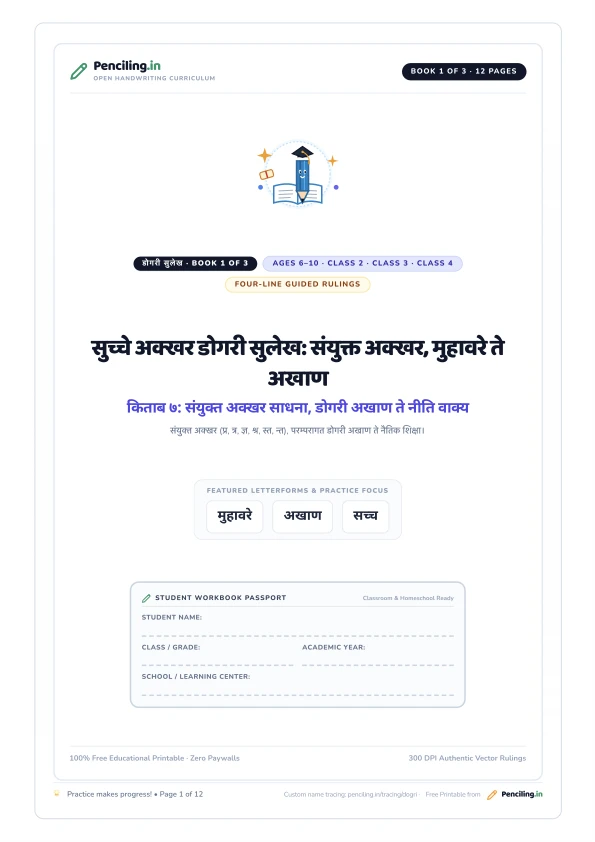 सुच्चे अक्खर डोगरी सुलेख: संयुक्त अक्खर, मुहावरे ते अखाण Cover Mockup