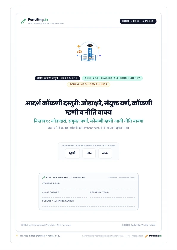 आदर्श कोंकणी दस्तुरी: जोडाक्षरे, संयुक्त वर्ण, कोंकणी म्हणी व नीति वाक्य Cover Mockup