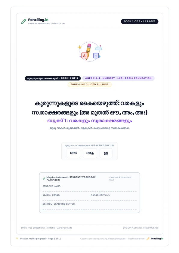 കുരുന്നുകളുടെ കൈയെഴുത്ത്: വരകളും സ്വരാക്ഷരങ്ങളും (അ മുതൽ ഔ, അം, അഃ) Cover