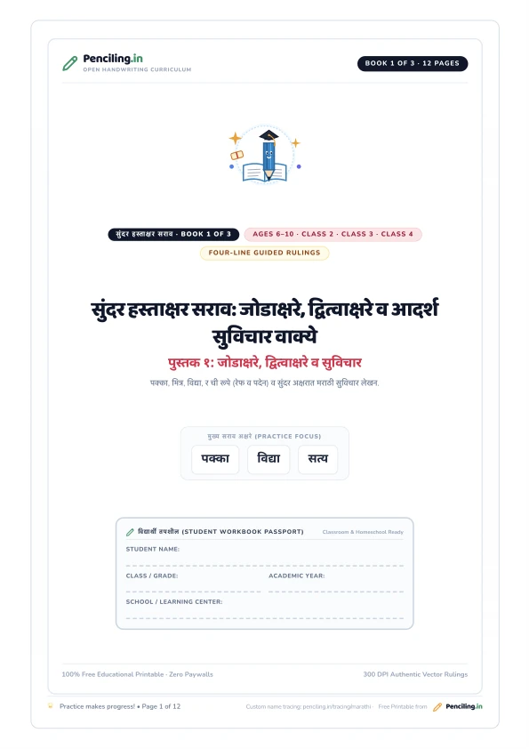 सुंदर हस्ताक्षर सराव: जोडाक्षरे, द्वित्वाक्षरे व आदर्श सुविचार वाक्ये Cover Mockup
