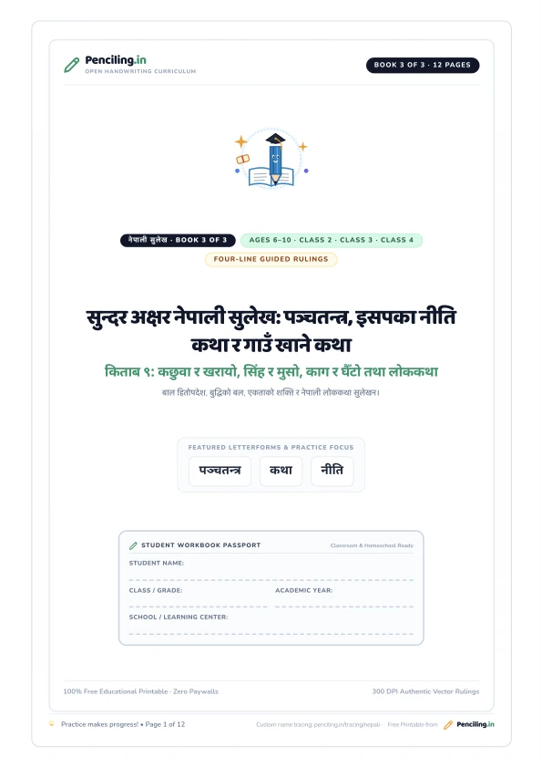 सुन्दर अक्षर नेपाली सुलेख: पञ्चतन्त्र, इसपका नीति कथा र गाउँ खाने कथा Cover