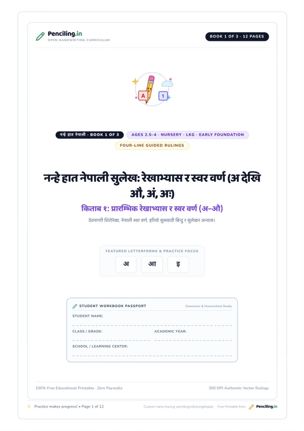 नन्हे हात नेपाली सुलेख: रेखाभ्यास र स्वर वर्ण (अ देखि औ, अं, अः) Cover