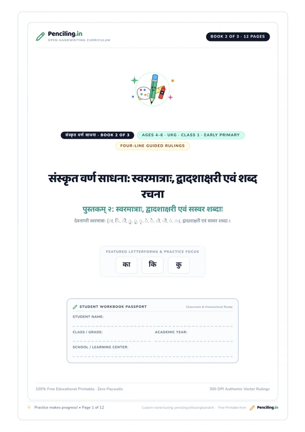 संस्कृत वर्ण साधना: स्वरमात्राः, द्वादशाक्षरी एवं शब्द रचना Cover