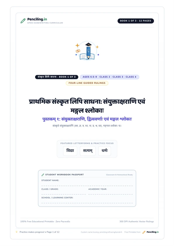 प्राथमिक संस्कृत लिपि साधना: संयुक्ताक्षराणि एवं मङ्गल श्लोकाः Cover Mockup