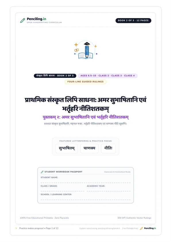 प्राथमिक संस्कृत लिपि साधना: अमर सुभाषितानि एवं भर्तृहरि नीतिशतकम् Cover