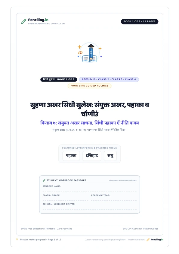 सुहणा अखर सिंधी सुलेख: संयुक्त अखर, पहाका व चौणीउं Cover Mockup