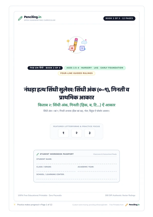 नंधड़ा हत्थ सिंधी सुलेख: सिंधी अंक (०–९), गिनती व प्राथमिक आकार Cover Mockup