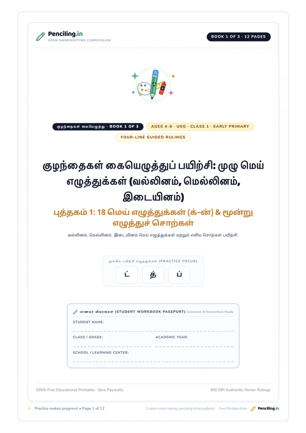 குழந்தைகள் கையெழுத்துப் பயிற்சி: முழு மெய் எழுத்துக்கள் (வல்லினம், மெல்லினம், இடையினம்) Cover