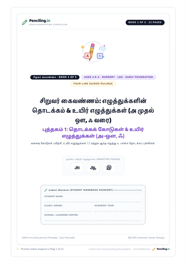 சிறுவர் கைவண்ணம்: எழுத்துக்களின் தொடக்கம் & உயிர் எழுத்துக்கள் (அ முதல் ஔ, ஃ வரை) Cover
