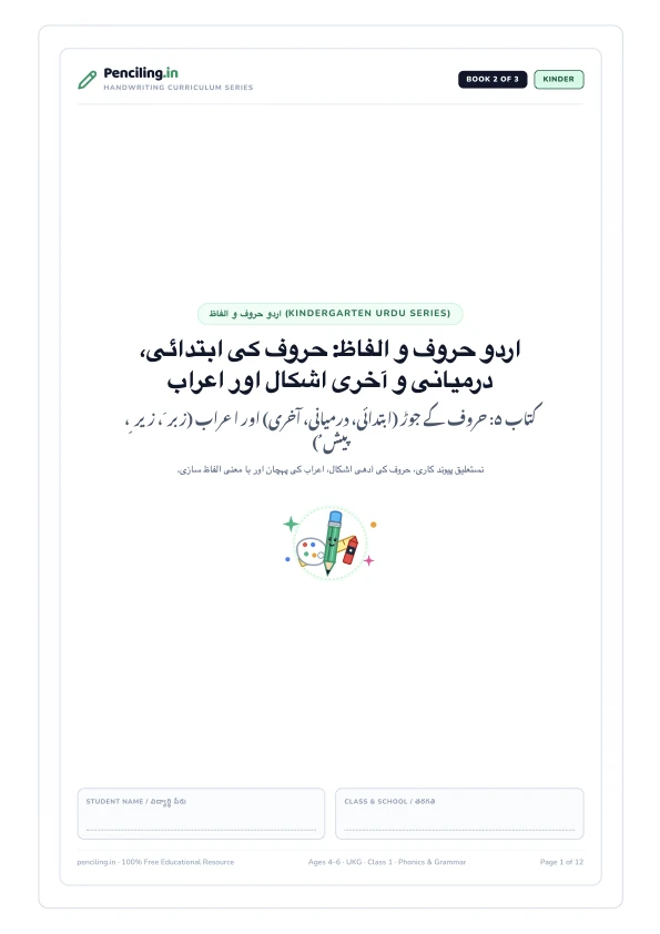 اردو حروف و الفاظ: حروف کی ابتدائی، درمیانی و آخری اشکال اور اعراب Cover Mockup